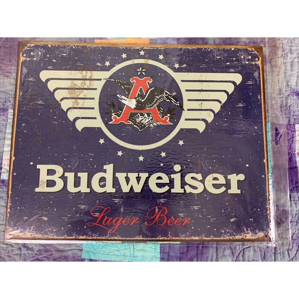 Anheuser Busch Metal Budweiser Sign 16X12.5 Wall Mount Man Cave Bar Wall Decor